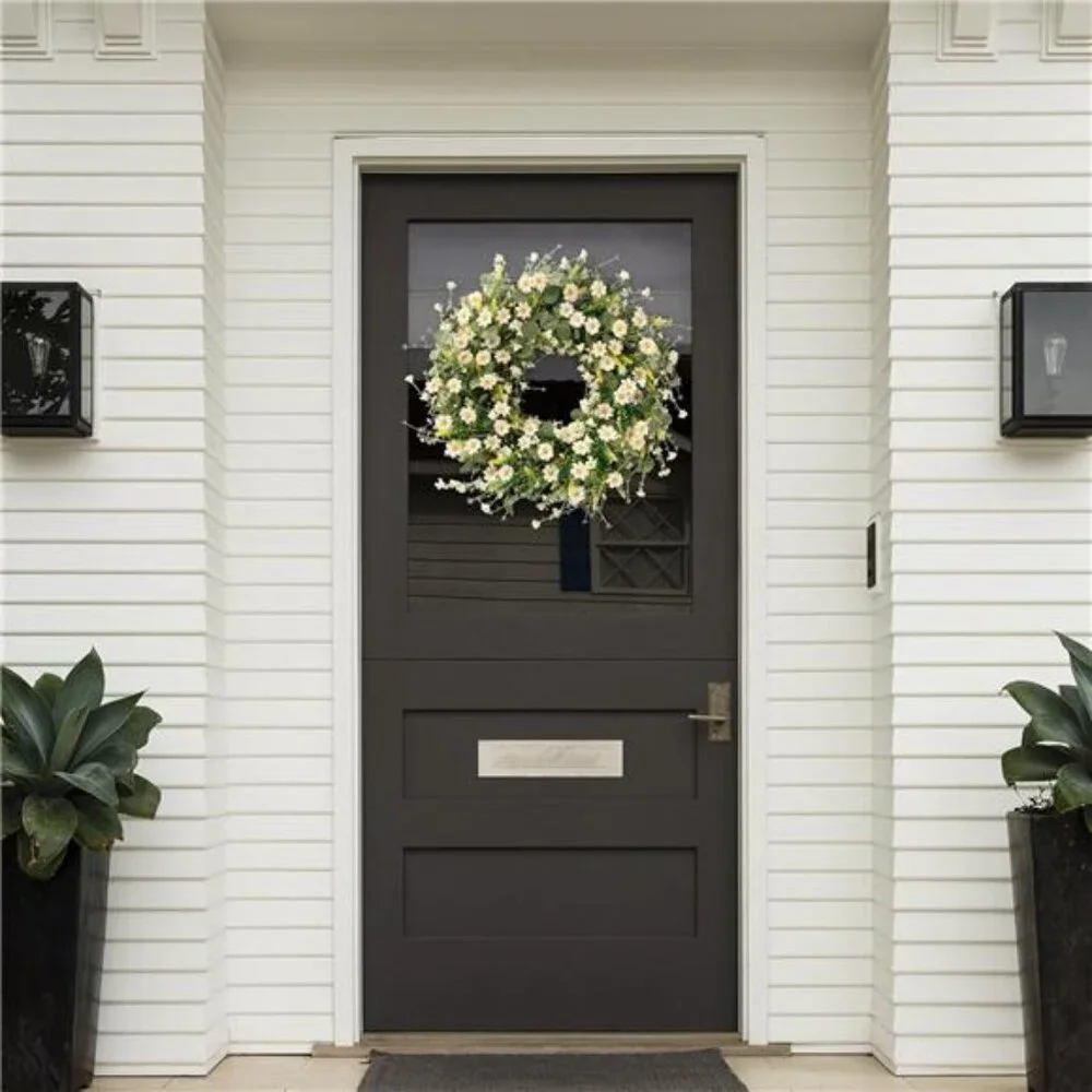 White Daisy Wreath 24 Inch Spring Summer Wreath Fake Silk Floral Wreath